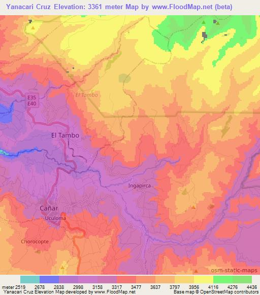 Yanacari Cruz,Ecuador Elevation Map