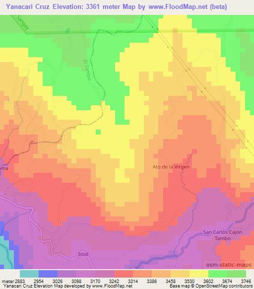 Yanacari Cruz,Ecuador Elevation Map