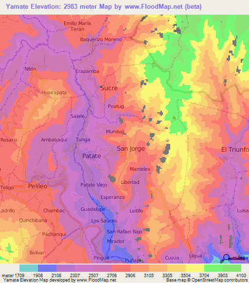 Yamate,Ecuador Elevation Map