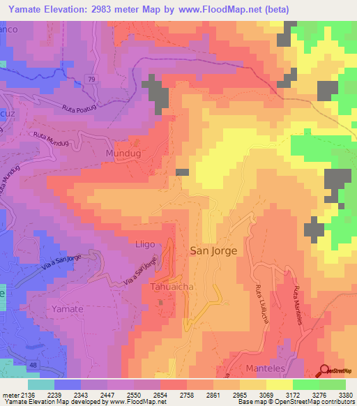 Yamate,Ecuador Elevation Map