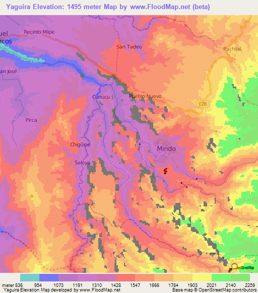 Yaguira,Ecuador Elevation Map