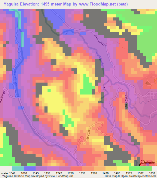 Yaguira,Ecuador Elevation Map