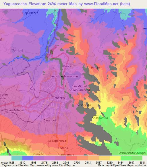 Yaguarcocha,Ecuador Elevation Map