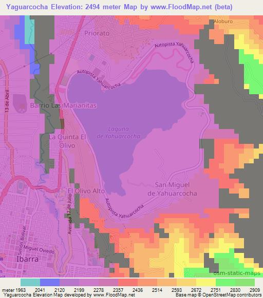 Yaguarcocha,Ecuador Elevation Map