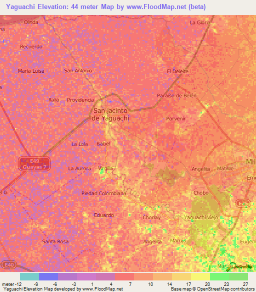 Yaguachi,Ecuador Elevation Map