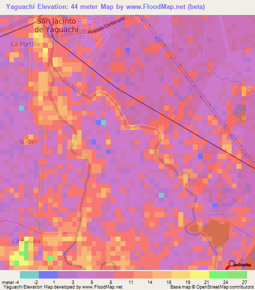 Yaguachi,Ecuador Elevation Map