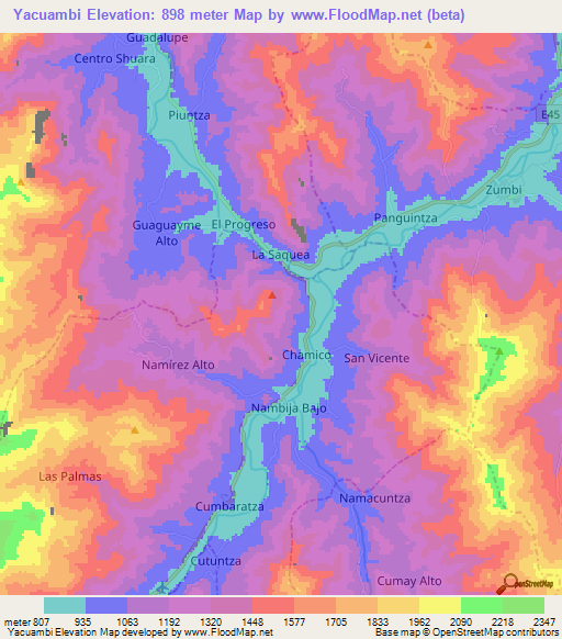 Yacuambi,Ecuador Elevation Map