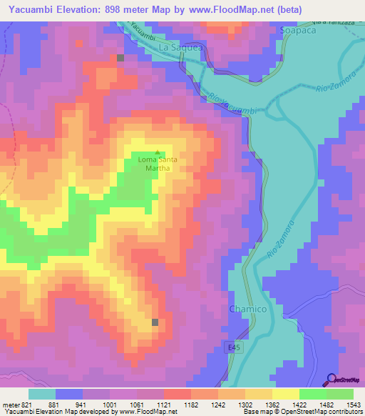 Yacuambi,Ecuador Elevation Map