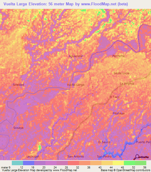 Vuelta Larga,Ecuador Elevation Map