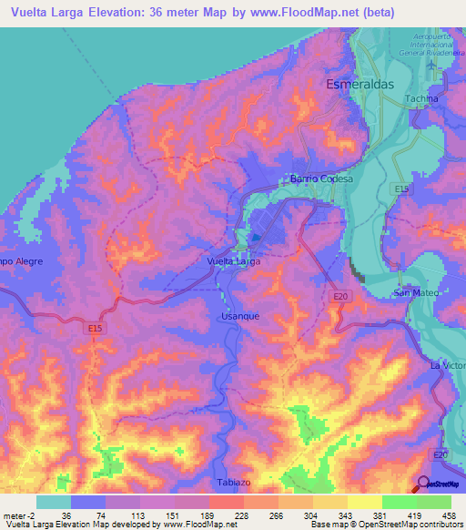 Vuelta Larga,Ecuador Elevation Map