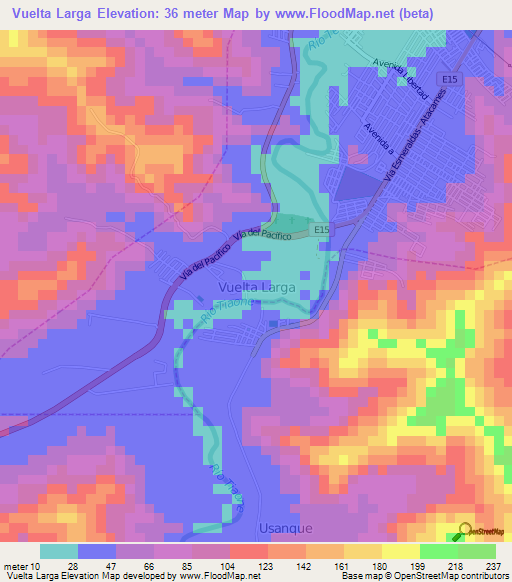 Vuelta Larga,Ecuador Elevation Map