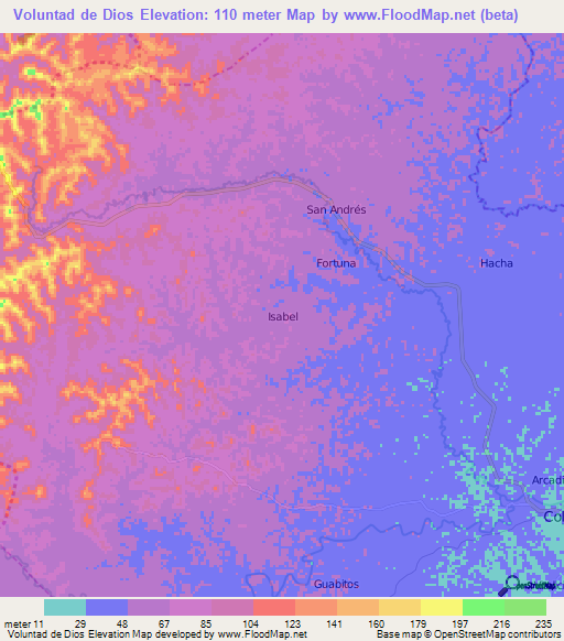 Voluntad de Dios,Ecuador Elevation Map