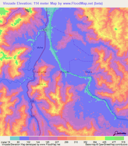 Vinzade,Ecuador Elevation Map