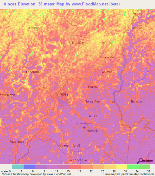 Vinces,Ecuador Elevation Map