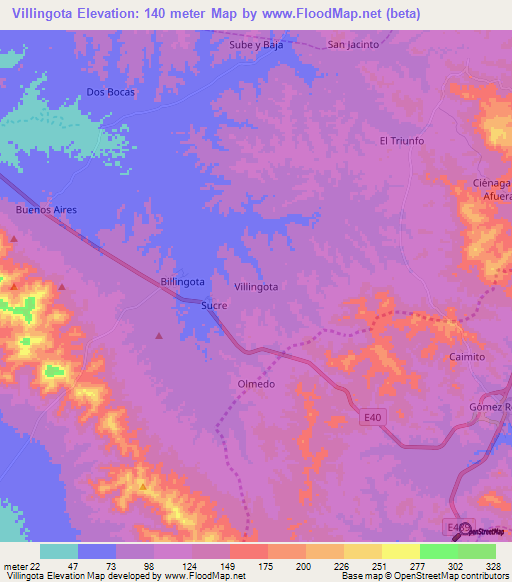 Villingota,Ecuador Elevation Map