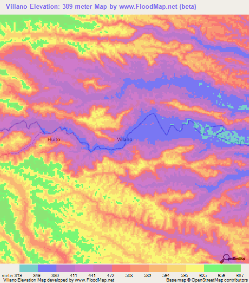 Villano,Ecuador Elevation Map