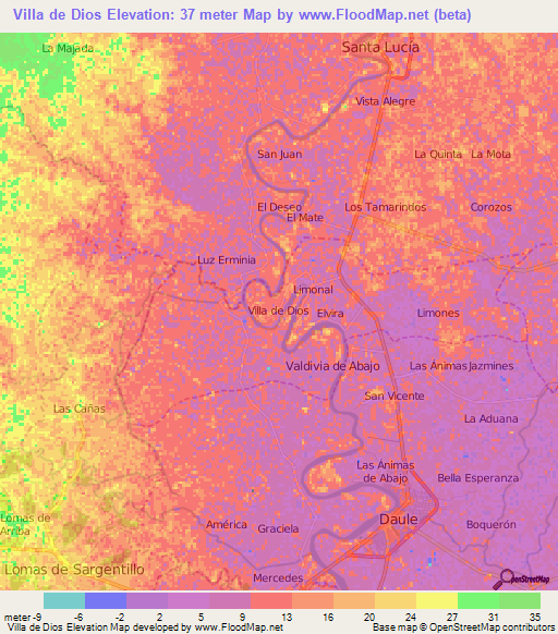Villa de Dios,Ecuador Elevation Map