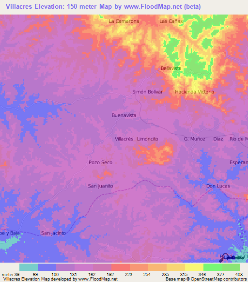 Villacres,Ecuador Elevation Map