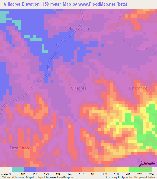 Villacres,Ecuador Elevation Map