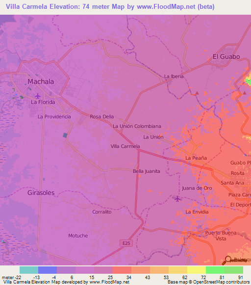 Villa Carmela,Ecuador Elevation Map