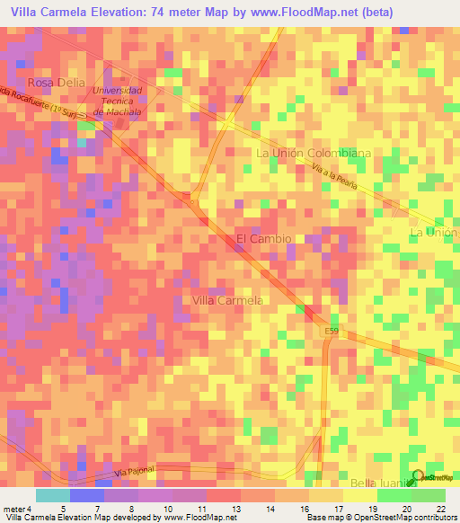 Villa Carmela,Ecuador Elevation Map