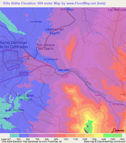 Villa Aidita,Ecuador Elevation Map