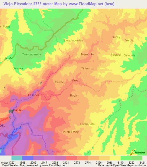 Viejo,Ecuador Elevation Map