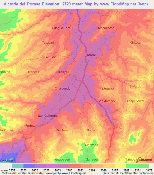 Victoria del Portete,Ecuador Elevation Map