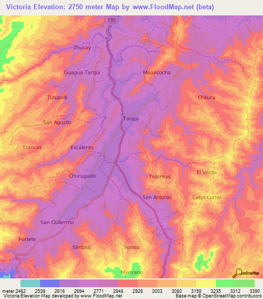 Victoria,Ecuador Elevation Map