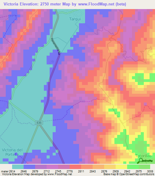 Victoria,Ecuador Elevation Map