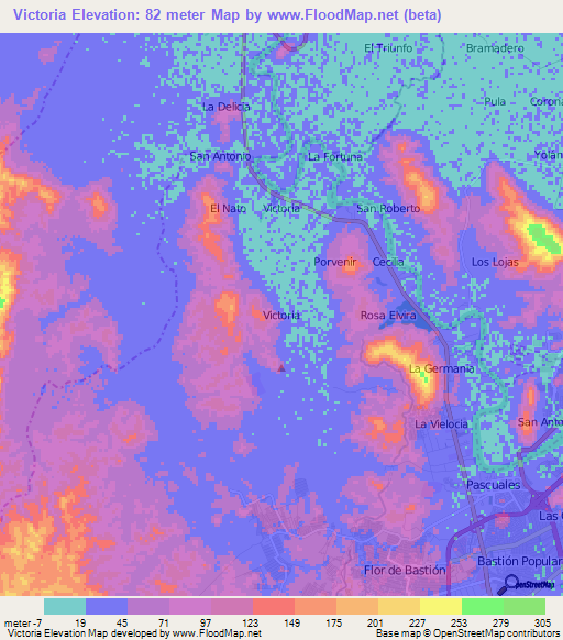 Victoria,Ecuador Elevation Map