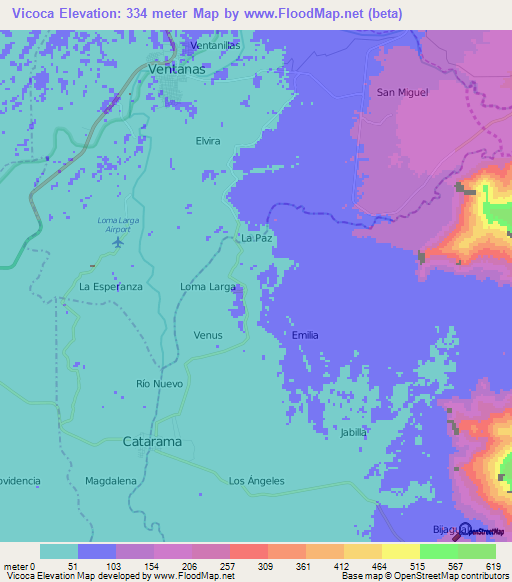 Vicoca,Ecuador Elevation Map