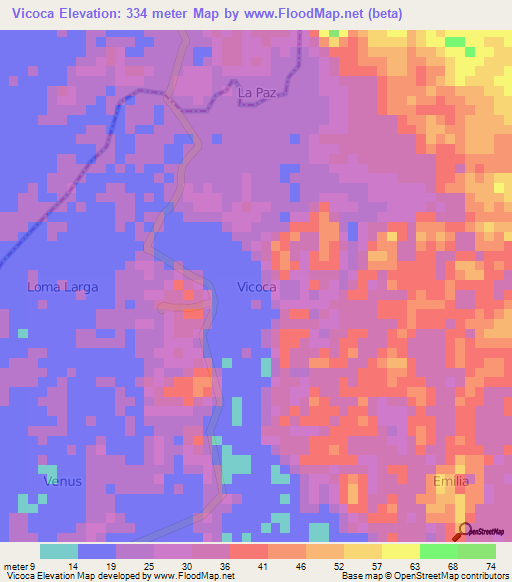 Vicoca,Ecuador Elevation Map