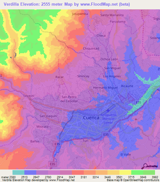 Verdilla,Ecuador Elevation Map