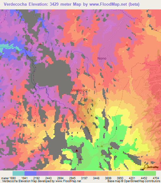 Verdecocha,Ecuador Elevation Map