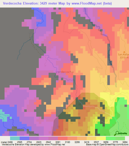 Verdecocha,Ecuador Elevation Map