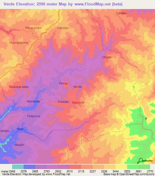 Verde,Ecuador Elevation Map