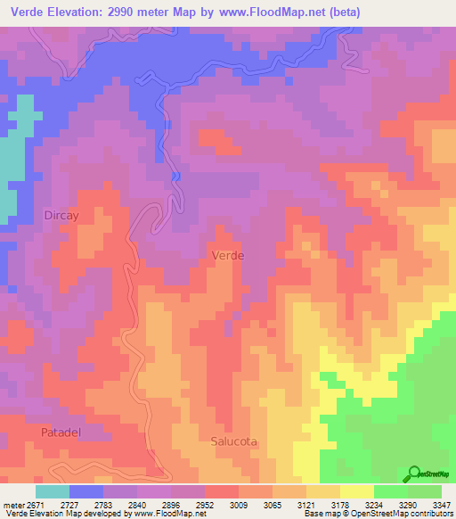 Verde,Ecuador Elevation Map