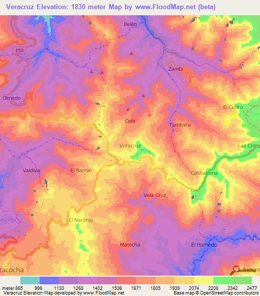 Veracruz,Ecuador Elevation Map