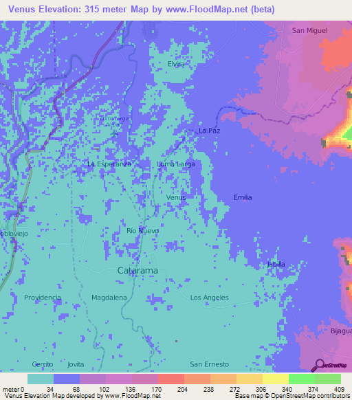 Venus,Ecuador Elevation Map