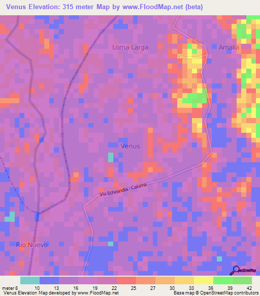 Venus,Ecuador Elevation Map