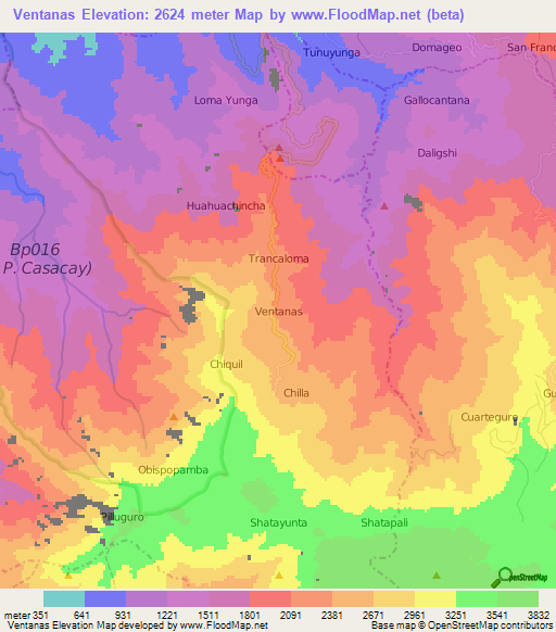 Ventanas,Ecuador Elevation Map