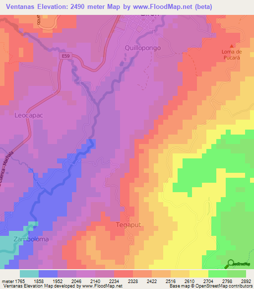 Ventanas,Ecuador Elevation Map