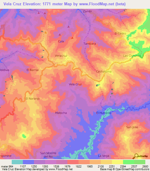 Vela Cruz,Ecuador Elevation Map