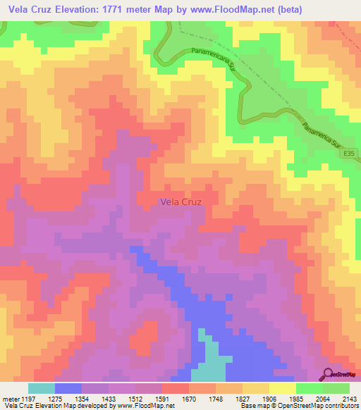 Vela Cruz,Ecuador Elevation Map