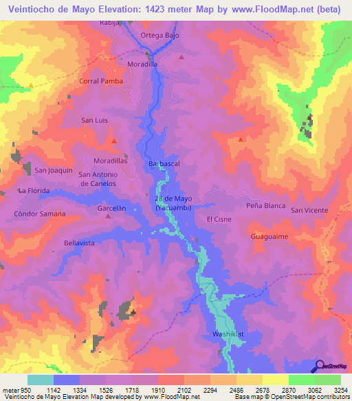 Veintiocho de Mayo,Ecuador Elevation Map