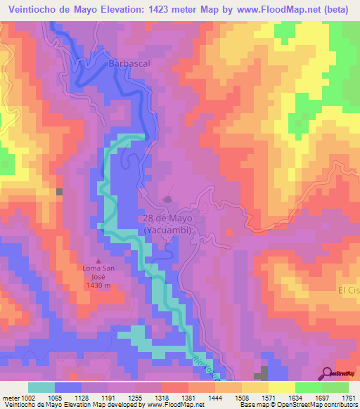 Veintiocho de Mayo,Ecuador Elevation Map