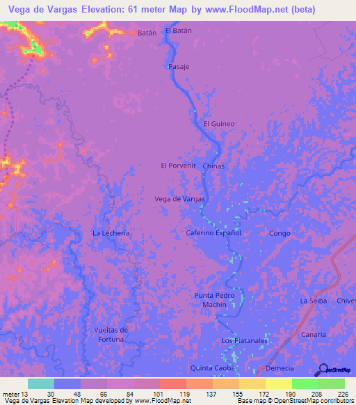 Vega de Vargas,Ecuador Elevation Map