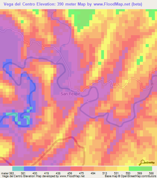 Vega del Centro,Ecuador Elevation Map