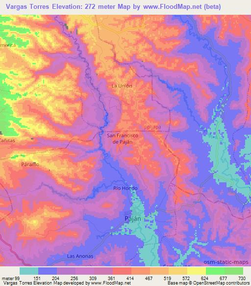 Vargas Torres,Ecuador Elevation Map